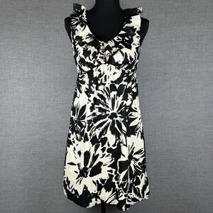 Ann Taylor LOFT Black White Floral Sleeveless Sheath Dress Size 0